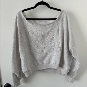 Hollister Light Gray Off-Shoulder Sweatshirt with '24' Graphic